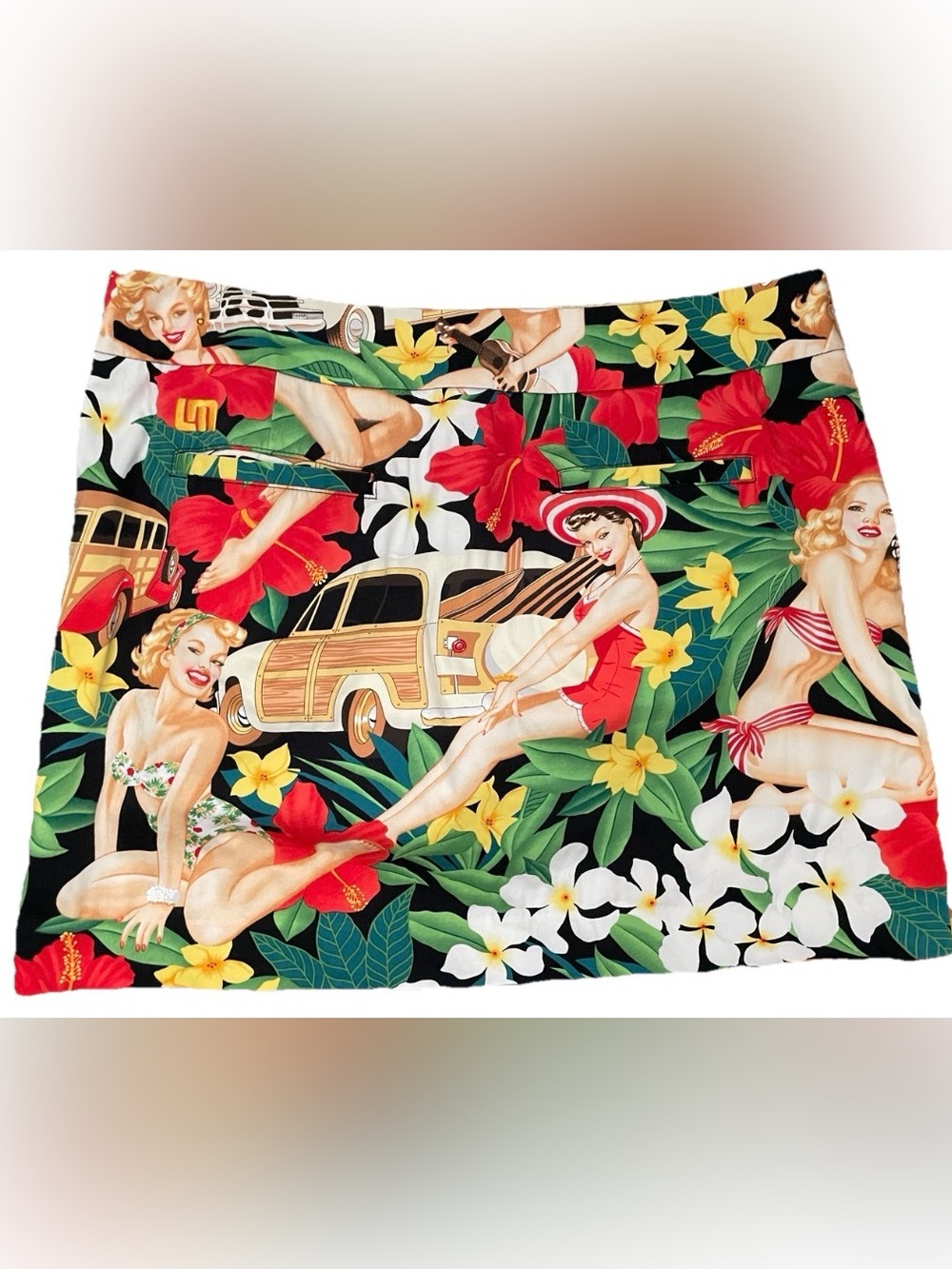 LOUDMOUTH Ladies ALOHA Pinup Girls Rockabilly TROPICAL Retro GOLF SKORT Size 8 - Picture 4 of 4